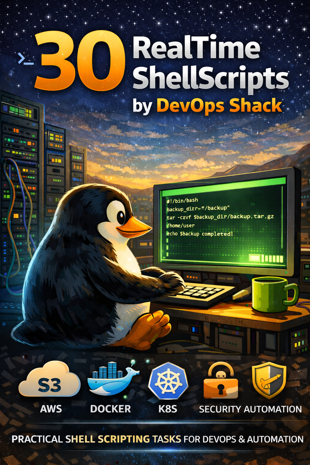 Cover image for 30 RealTime SchellScripts by DevOps Shack,
