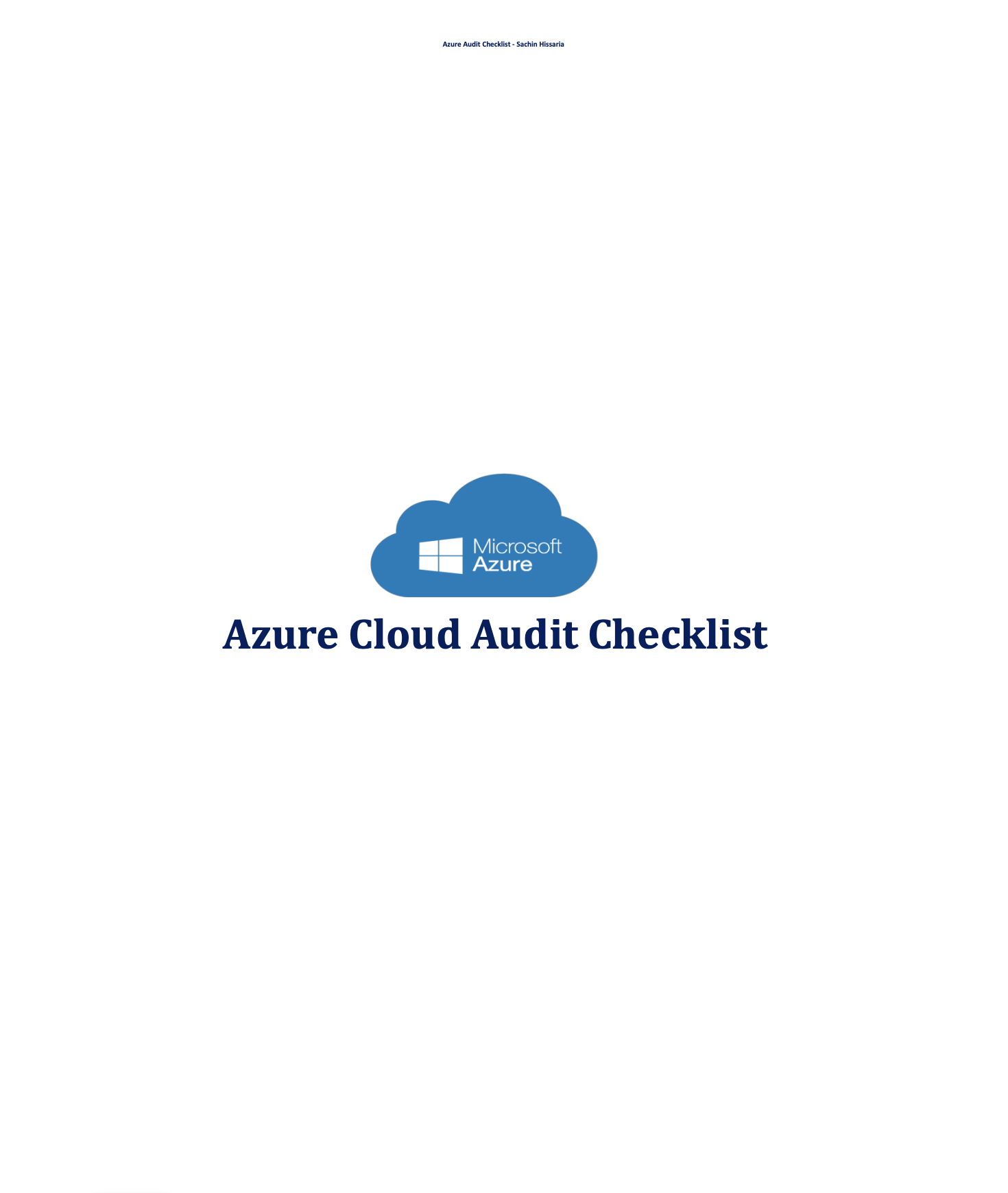 Cover image for Azure Cloud Audit Check List