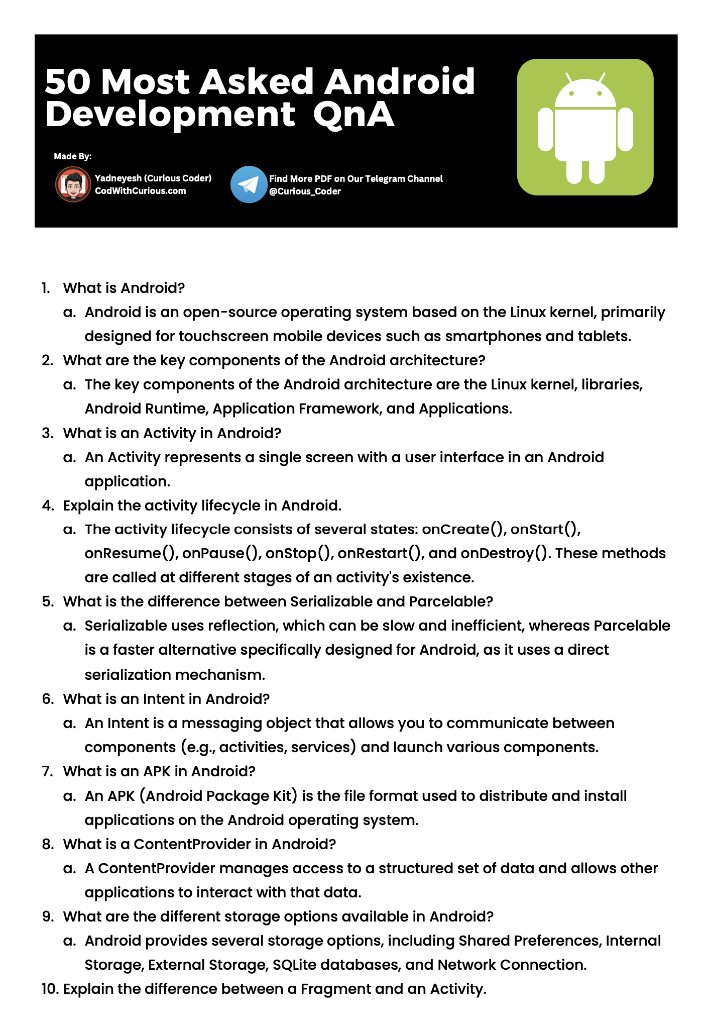 50 Most Asked Android Interview QnA